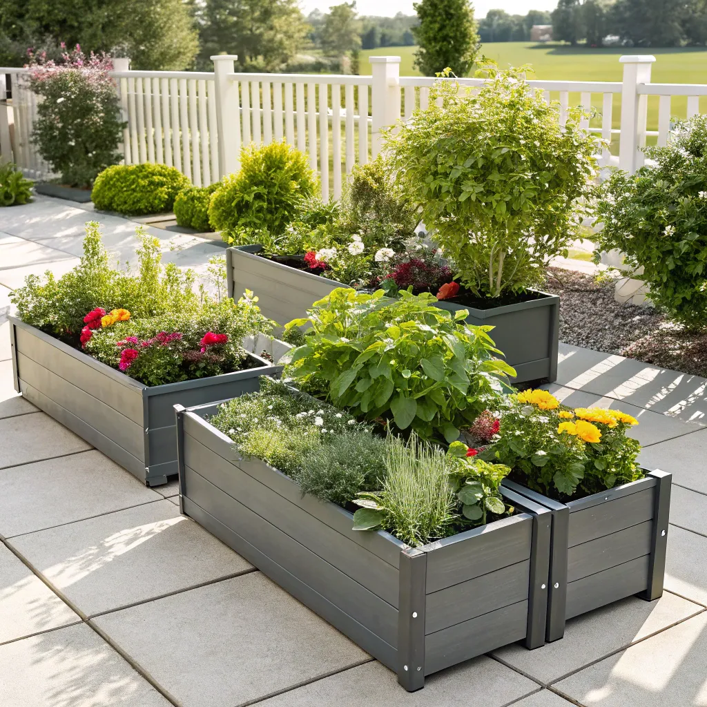 Home gardening setup with planter boxes